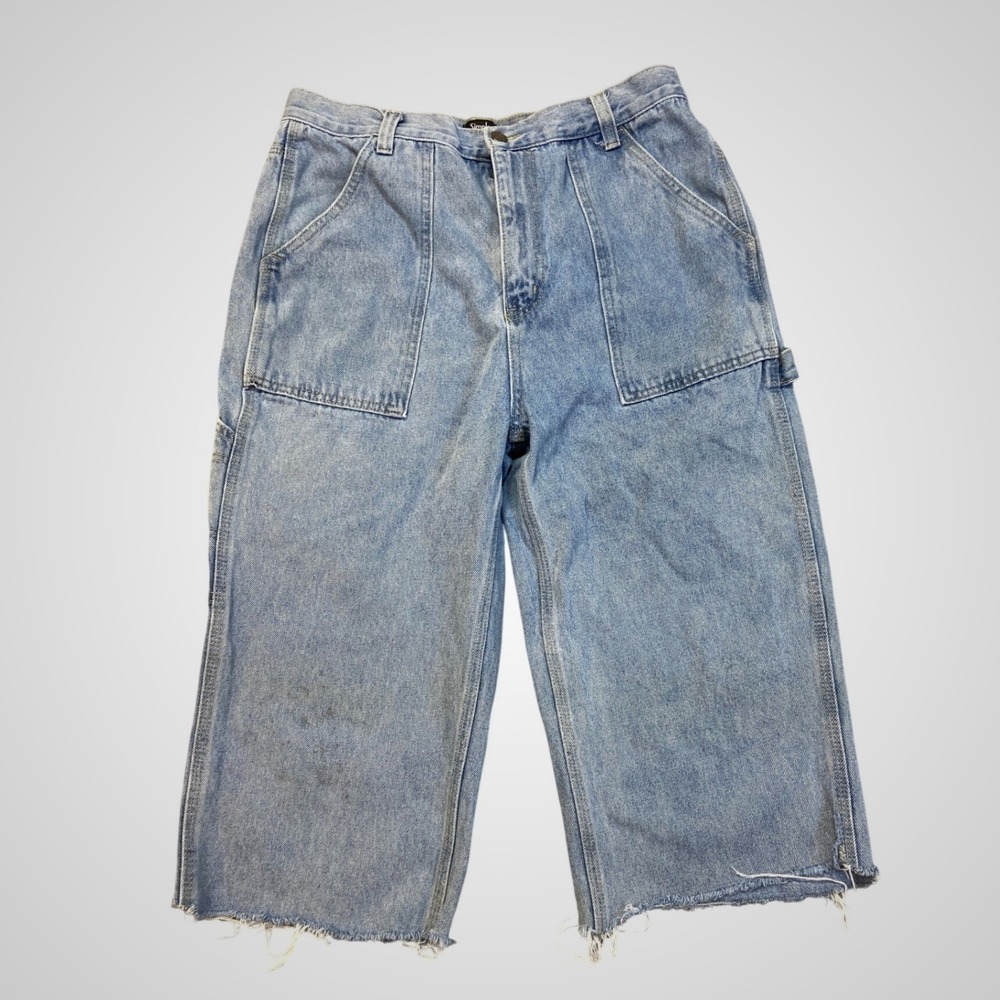 Simple Society Womens‎ Light Wash Carpenter Wide Leg Jeans Raw Hem Size 13/31